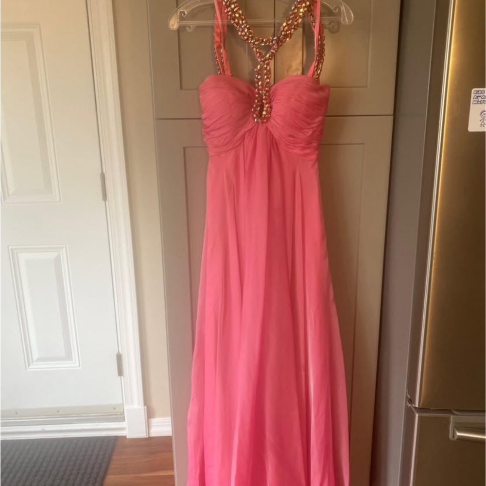 Elegant Pink Gown with Beaded Straps